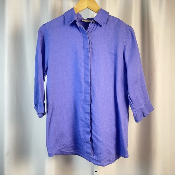 Nordstrom Periwinkle Small Linen Casual Button Down Shirt Relaxed Fit Collared - Picture 2 of 8